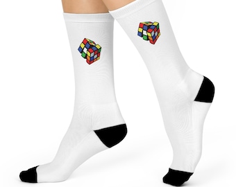 Fun Rubik's Cube Cushioned Crew Socks - Perfect Gift for Puzzle Lovers, Socks for Gamers, Novelty Sock Gift, Cool Socks for Men and Women,