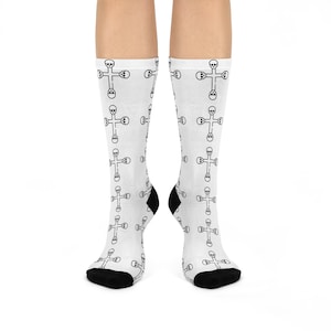 Spooky Skeleton Cross Socks, Fun Crew Socks for Halloween, Unique Gift for Horror Fans, Cozy Stocking Stuffers, Everyday Wear