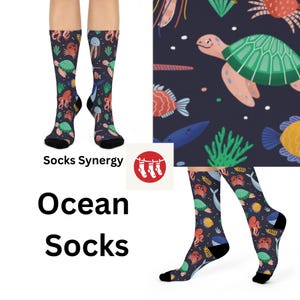 Colorful Ocean-Themed Crew Socks | Fun Sea Life Design Perfect for Beach Lovers, Gifts, Casual Wear, Great for Summer