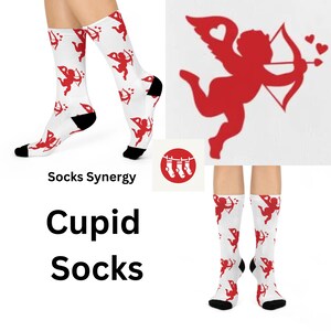Calcetines con el mensaje &quot;Amor de Cupido&quot; / Regalo acogedor para San Valentín, calcetines navideños para parejas, regalo divertido para ella, diseño de calcetines bonito, ropa para enamorados