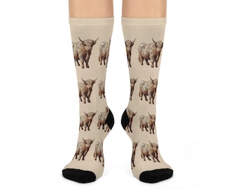 Highland Cattle Crew Socks, Cozy Cow Print Socks, Animal Lover Gift, Cute Gift for Her, Comfy Socks for Every Occasion