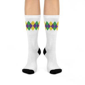 Mardi Gras Cushioned Crew Socks, Fun Celebration Wear, Colorful Gifts for Her, Lively Fashion Accessories, Comfortable Everyday Socks