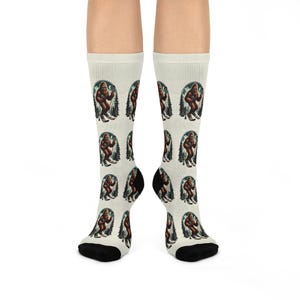 Bigfoot skiing Socks | Crew Socks with Skiing Sasquatch Pattern