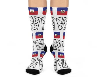 Haitian Flag Domino Crew Socks | Fun Domino Design, Perfect Gift, Comfortable Footwear for All Occasions, Unique Fashion Statement, Cultural