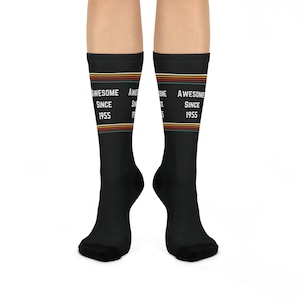 70th Birthday Awesome Since 1955 Crew Socks, Unique Gift for Birthdays, Fun Fashion Accessories, Cozy Home Wear, Celebratory Keepsake