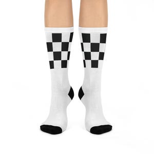Trendy Black and White Checkerboard Crew Socks | Cozy Fashion, Unique Gift, Great for Everyday, Casual Wear, and Special Occasions