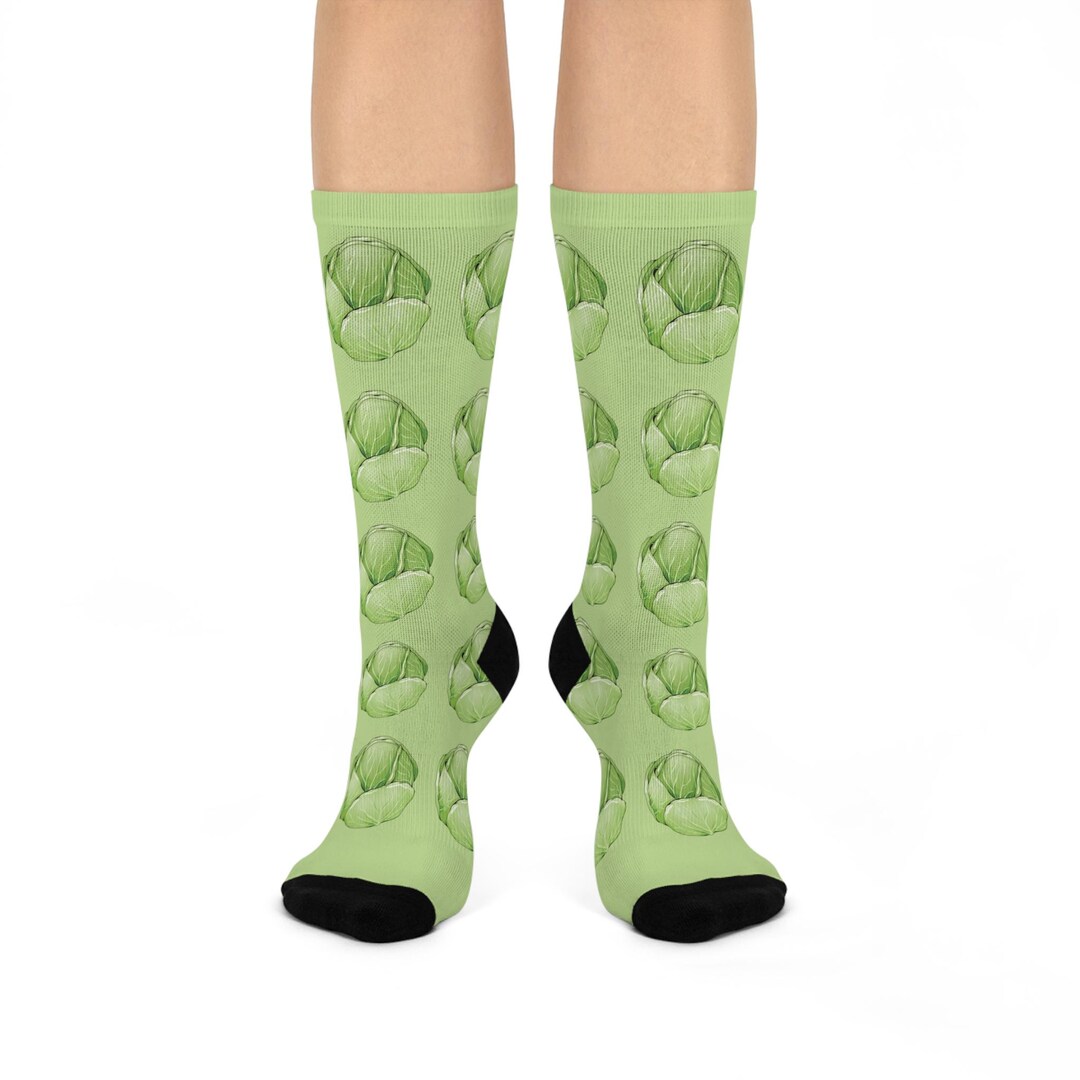 Cabbage Crew Socks With Green Pattern, Fun Comfy Socks for Everyday ...