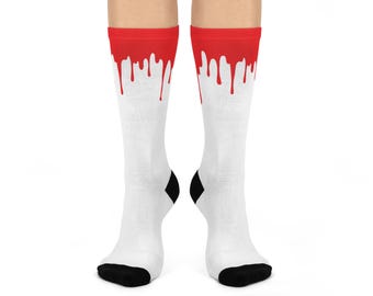Blood dripping horror Stylish Drippy Socks, Perfect for Halloween, Cool Gift for Teens, Spooky Fashion, Comfortable Crew Socks