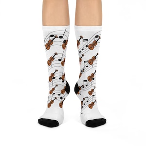 Violin Musical Note Crew Socks | Cozy Socks for Musicians, Gift for Music Lovers, Cute Sock Gift for Concerts, Unique Music Socks, Fun