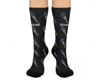 Calcetines acolchados con estampado de micrófono Sirreal con nombre personalizado, regalo para amantes de la música, calcetines únicos para músicos, calzado elegante, calcetines para interiores.
