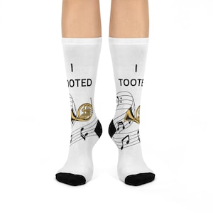 I Tooted Funny Music Crew Socks, Gift for Musicians, Band Socks, Music Lover Present, Fun Novelty Socks, Unique Socks