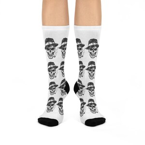 Skull Print Crew Socks - Cool Graphic Socks for Men and Women, Edgy Gifts, Halloween Accessories, Everyday Wear, Festival Fashion