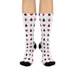 Spielkartenmuster gepolsterte Crew-Socken, lustiges Geschenk für Gamer, einzigartiges Modeaccessoire, gemütliche Socken für Männer und Frauen, perfekt für die Karte