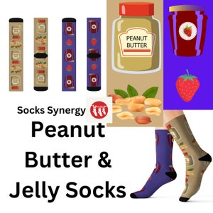 Peanut butter & jelly Socks custom food mismatched fun cool trendy gift present holiday personalized women men pattern customized name date