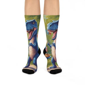 Trex 4th of July Socks Dinosaur Print Crew Socks, Fun and Cozy Socks for Adults, Gift for Dinosaur Lovers, Birthday Present, Animal Socks