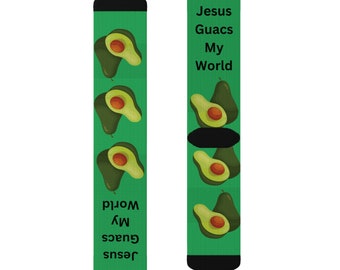 Jesus Guacs My World Socks gepersonaliseerd cadeau avocado religieus christen