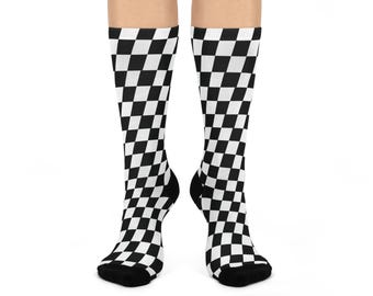 Raceflag Stylish Checkerboard Cushioned Crew Socks, Fun Fashion Accessories, Cozy Home Wear, Gift for Sock Lovers, Unique Socks for Everyday