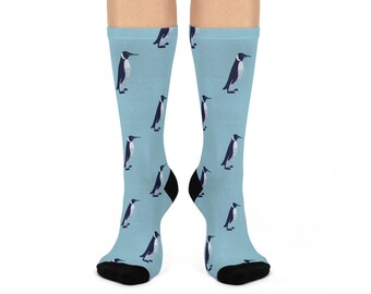 Cute Penguin Cushioned Crew Socks, Fun Winter Wear, Cozy Gift for Animal Lovers, Ideal for Holidays, Snug Comfort Socks, Penguin Design