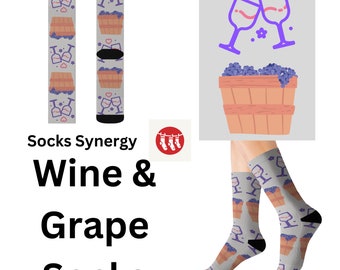 Wine and grapes Socks custom fun cool trendy gift present holiday personalized women's men's pattern customized name date