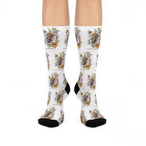 Save the bees Floral Inspirational Crew Socks, Cozy Socks, Gift for Nature Lovers, Motivational Socks, Save the Bees Socks