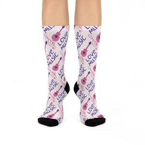 Cute Music-Themed Crew Socks for Music Lovers, Love Music Gift, Cozy Socks for Concerts, Fun Socks for Musicians