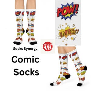 Comic Book Style Socks, Whimsical Pop Art Socks for Comic Lovers, Fun Gift for Birthdays, Casual Wear, Unique Accessories