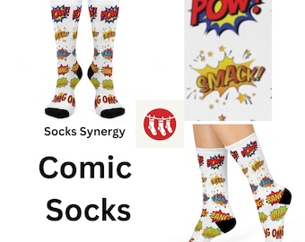 Comic Book Style Socks, Whimsical Pop Art Socks for Comic Lovers, Fun Gift for Birthdays, Casual Wear, Unique Accessories