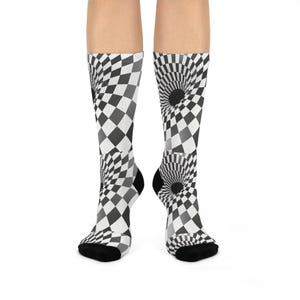Optical Illusion Crew Socks, Unique Patterned Socks, Fun Dress Socks, Gift for Sock Lovers, Everyday Wear Socks, Trendy Accessories