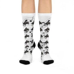 Piano Musical Note Cushioned Crew Socks | Unique Gift for Musicians, Music Lovers, Cozy Wear, Birthday Present, Festival Socks