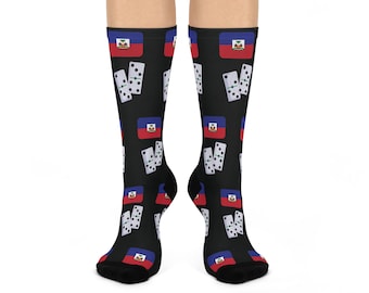 Haiti domino Vibrant Cushioned Crew Socks, Fun Gift for Game Nights, Celebration Socks, Haiti Inspired Accessories, Comfortable Footwear