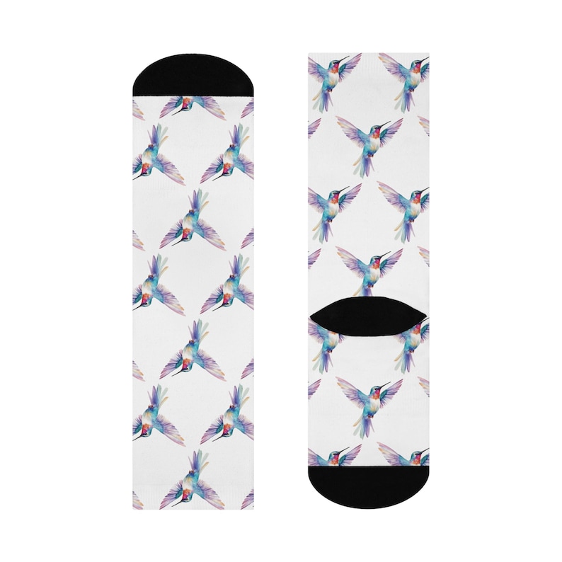 Whimsical Hummingbird Cushioned Crew Socks - Cozy Gift, Stylish & Fun, Perfect for Bird Lovers, Nature Enthusiasts, Sock Lovers, Everyday image 5