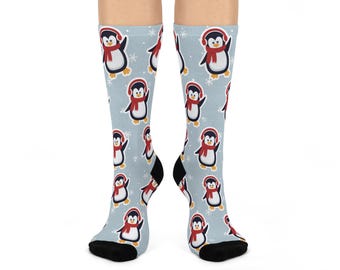Warm and Cozy Penguin Crew Socks, Cute Holiday Socks, Winter Accessories, Gift for Penguin Lovers, Fun Cozy Socks