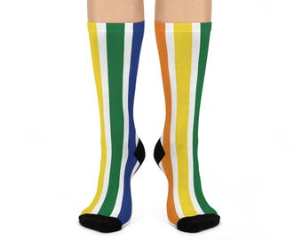 Skarpetki Rainbow Socks Kolorowe, w paski, skarpetki Crew dla wygody i stylu, zabawne, modne skarpetki, prezent dla niej, przytulne skarpetki, skarpetki Pride, codzienne noszenie