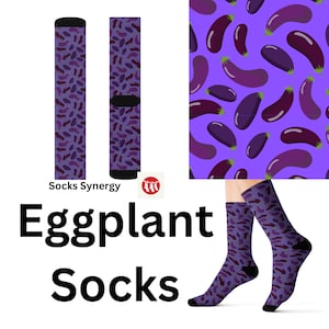 Eggplant Socks custom food fun cool trendy gift present holiday personalized customized name date women&#39;s men&#39;s pattern