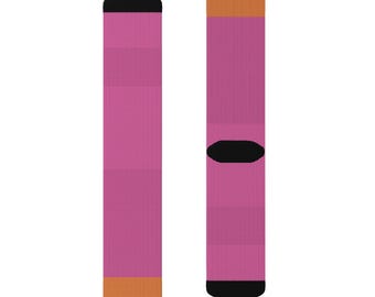 Rosa Socken mit orangefarbener Spitze Bunte Socken, Funky gemusterte Socken, einzigartiges Geschenk für sie, lustige Socken für alle Gelegenheiten, lebendige Accessoires