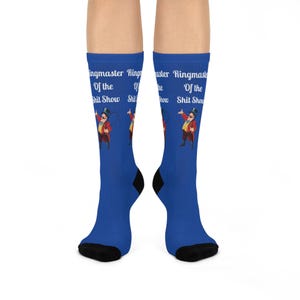 Quirky Circusmaster of the shit show Crew Socks - Rolig present till cirkusälskare, unikt mode, statement-strumpor, festivalkläder, söta och bekväma