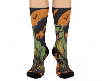 Trex Dinosaur Halloween Cushioned Crew Socks  Fun and Cozy, Perfect for Kids and Adults, Party Favors, Costume Accessories, Trick or Treat