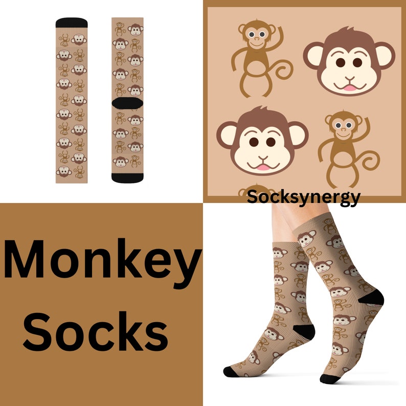 Monkey Socks Custom Fun Cool Trendy Gift Present Holiday Personalized Customized Name Date