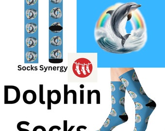 Dolphin Rainbow Socks custom animal fun cool trendy gift present holiday personalized women's men's pattern customized name date