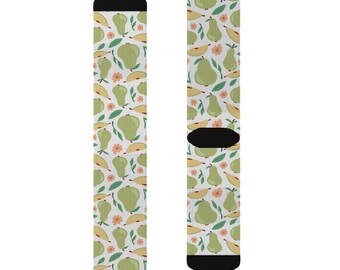 Green Pear Socks Whimsical Fruit Pattern Socks, Fun Socks for Garden Lovers, Unique Gift for Fall Celebrations, Cozy Gifts for Anyone