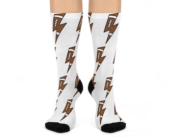 Football Lightning Pattern Crew Socks, Fun Athletic Socks, Football Fan Gift, Everyday Wear, Unique Sport Socks, Stylish Comfort
