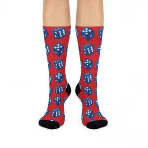 Playful Dice Crew Socks - Fun Gift for Gamers, Cozy Relaxation, Board Game Nights, Vibrant Red Design, Casual Everyday Wear