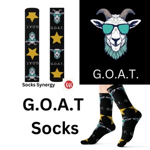 G.O.A.T Socks custom fun cool trendy gift present holiday personalized customized name date women&#39;s men&#39;s pattern sports