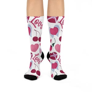 Calcetines acolchados con diseño de cerezas, calcetines cómodos, regalo de San Valentín, calcetines divertidos y novedosos, accesorios para mujer, bonitos calcetines