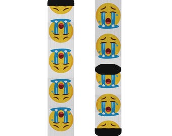 Calcetines de emojis llorosos, moda divertida para adolescentes, regalo único para cumpleaños, accesorios adorables para amantes de los emojis, diseño de calcetines navideños.