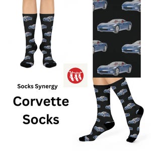 Corvette Retro Car Cushioned Crew Socks, Perfect for Car Lovers, Gift for Him, Unisex Sock Gift, Fun Fashion Footwear, Everyday Comfort