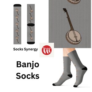 Banjo Socks personalized gift music concert band fun cool trendy gift present holiday womens mens pattern custom name date banjo lover gift