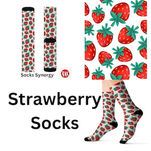 Strawberry Socks custom food fun cool trendy gift present holiday personalized customized name date women&#39;s men&#39;s pattern farmer gardener