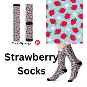 Strawberry Socks custom food fun cool trendy gift present holiday personalized customized name date women&#39;s men&#39;s pattern farmer gardener