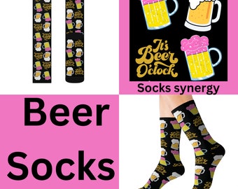 Its Beer o'clock Socks trendy gift present holiday personalized women's men's pattern customized